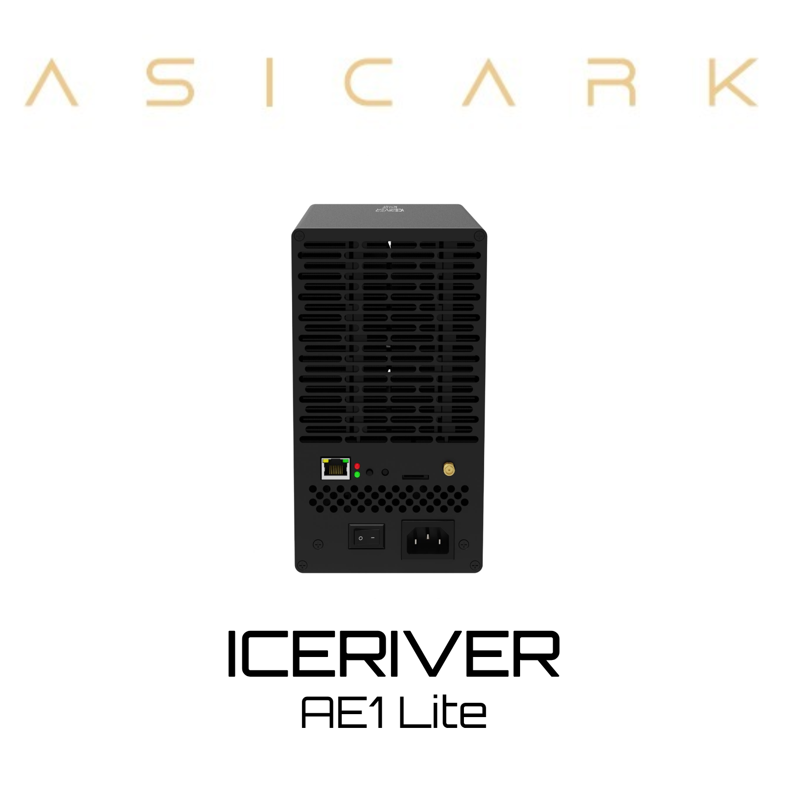 AE1 Lite ICERIVER AE1 Lite home silent miner with black grill, optimized for efficient ALEO (zkSNARK algorithm) mining.