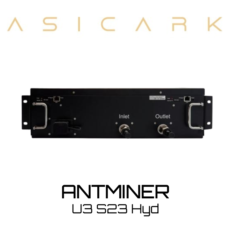 Bitmain ANTMINER 3U S23 Hyd Water-Cooled Bitcoin Miner, with a hash rate of 1.16P, utilizes an efficient hydro cooling system for high-performance mining.